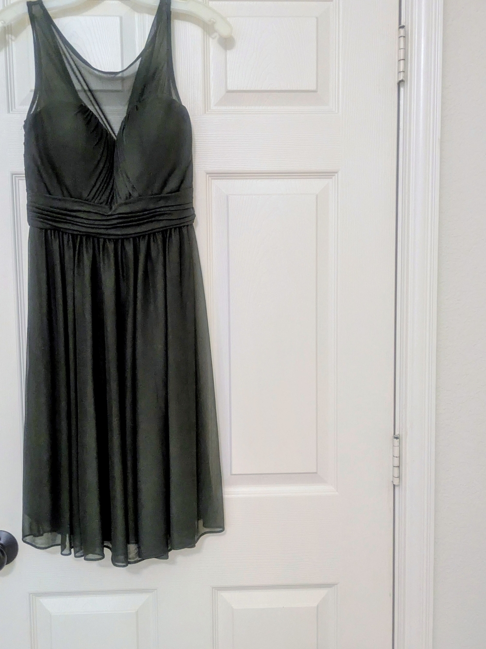 David's Bridal Black V-Neck Chiffon Midi Dress